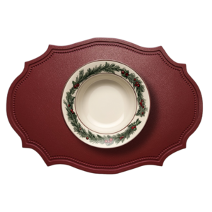 모닝문 유럽풍 앤티크 가죽 식탁매트, 2개, 43x30cm, 와인레드