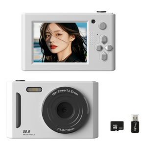 휴대용 감성 디지털 카메라 Y2k 빈티지 카메라 사진기 128G SD카드 포함, 화이트