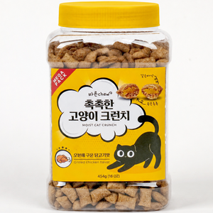 바른츄 고양이 간식 촉촉한 크런치, 1개, 454g, 오븐에 구운 닭고기