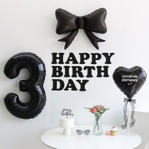 이벤트홀릭 블랙 풍선 생일파티용품세트 (자유레터링) 리본 숫자 풍선 가랜드, 1개, 3
