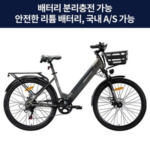 에코프로EcoPro 스마트한 전동 전기 자전거 자토바이 배터리탈부착 남여공용 출퇴근 배달, 그레이, 하이텐강