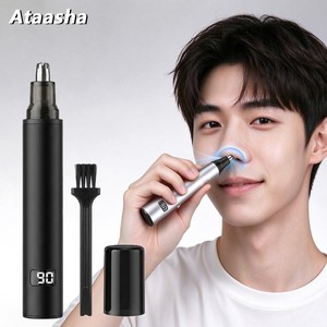 Ataasha 남성 코털 제거기 탈부착 물세척 가능 디지털 디스플레이 눈썹 정리기 충전식, 블랙, 블랙