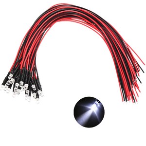 5V 3파이 화이트 라운드 와이어 케이블 LED DIY 전자 실험 학교 교육 제작 실습 부품 조명 과학, 10개
