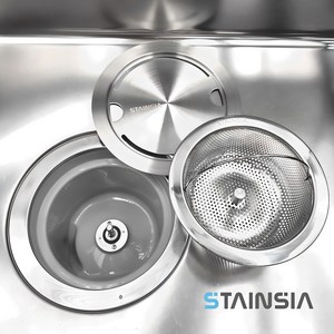 스텐시아 싱크대 음식물 탈수기 회전불가 라운드 거름망 + 올스텐 넓은형 덮개 세트, 1세트, 1개