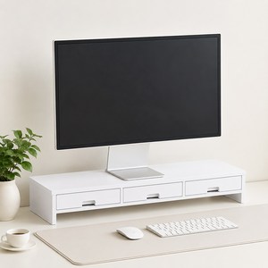KEMEI 다용도 서랍형 스탠드 높이조절 테이블 모니터 받침대, 화이트+서랍*3