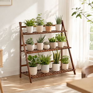 쿠리브 원목색 화분받침대 화분 정리대 다용도 수납선반, 3단, 월넛 70cm