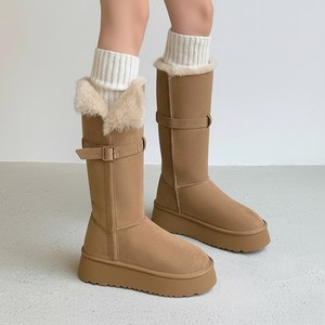 라뷰드 겨울 털안감 통굽 롱부츠 여성 키높이 따뜻한 방한 양모 털부츠 부드러운 도톰 보온 퍼안감 스웨이드 둥근코 털신발