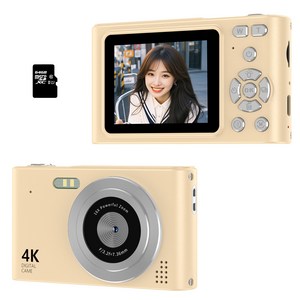 RUNHome 4800w 레트로 미니 디지털 카메라 여행용 인생+64G메모리카드, 골드, H15