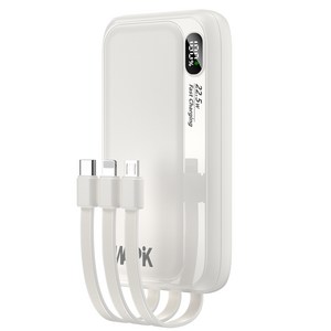 고속충전 보조배터리 10000mAh 일체형 케이블 LED표시 PD 22.5W 기내반입, 화이트, BEM1