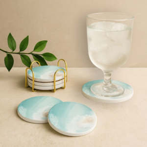 시옷모먼트 고급 디자인 세라믹 물흡수 코스터 카페 컵받침 6개 프레임 세트, 1세트, 물의속삭임