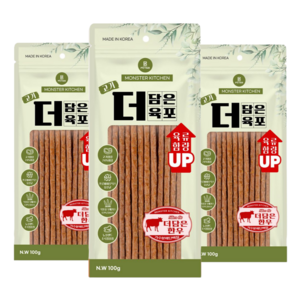 몬스터키친 고기더담은육포 슬림핏 가수분해 강아지 육포, 3개, 100g, 한우