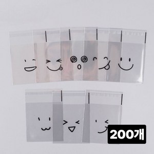 펀펀스마일 표정 캐릭터 쿠키 포장 OPP 봉투 투명 접착 비닐 답례품 디저트 포장용, 200개