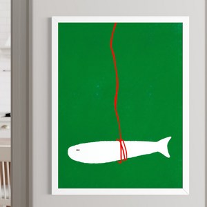 평온한 칼라 액막이 명태 그림 액자 복이 들어오는 풍수 인테리어, Jelly Green 명태, 화이트