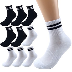 올리싹 5+5 두꺼운 남성용 국산 더블쿠션 두줄 스포츠 중목 양말, 화이트+블랙, 10개 골드박스 특가