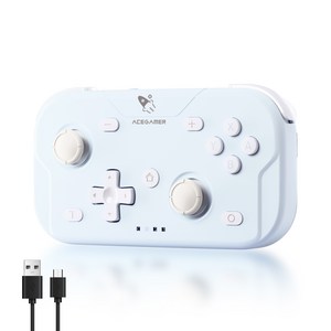 AceGamer 미니 포켓 무선 게임패드 Switch/PC/iOS/Android 호환 조이스틱 컨트롤러 한 손 크기 휴대용, 1개, 크림 소금 블루, T50