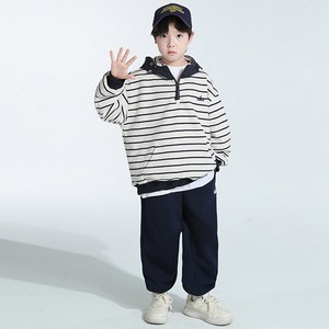 비비키드 남아 봄 가을 추리닝 주니어 olo 레터링 자수 스트라이프 후드 반집업 줄무늬 상하복 세트 초중생 초등생 긴팔 초등생 긴바지 세트 (6686)