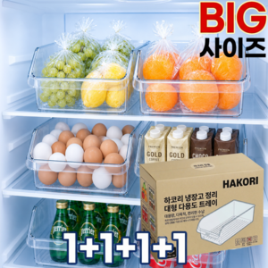 하코리 냉장고 정리 대형 다용도 트레이, 4개, 클린