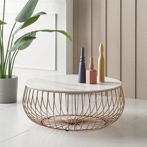 [리빙스케치]비앙뜨리 800 원형 그레이 포세린 세라믹 소파테이블 로즈골드 거실테이블, 화이트 로즈골드