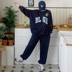 애플망고옷장 간절기 오버핏 불루조거세트 넉넉사이즈 여성 긴팔상하의