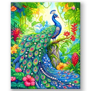 호우맘 3D 진주 보석십자수 캔버스형 DIY 키트 40 x 50 cm, HM019-공작새, 1개