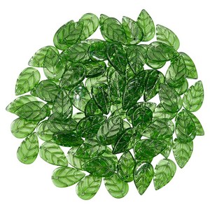 120개 유리 펜던트 나뭇잎 모양 참 장식 녹색 크기:17x10x4mm 구멍 크기:1mm, 초록색