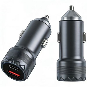 BuddhiGear 금속 원통형 듀얼포트 차량용 초고속 충전기 PD30W+QC3.0 시거잭 어댑터 얼음색 서클 라이트 차량충전기, 검정색, 2L4