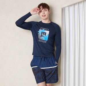 베이직엘르 남성용 루즈핏 긴팔 티셔츠 래쉬가드 + 반바지 상하의 세트 BEM-V903N+BEM-V904N