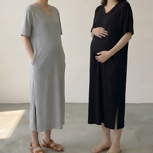 [당일출고] 수엠W 1+1 임산부 반팔 롱 원피스 브이넥 루즈핏 홈웨어 P10 라잇브이원피스