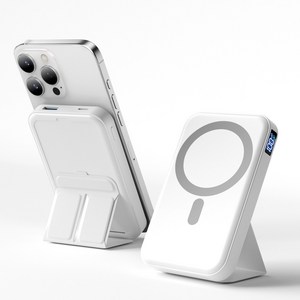 맥세이프 보조배터리 10000mAh 무선 보조배터리 고속충전 PD22.5W QC3.0 C타입 핸드폰거치대, 화이트, W15