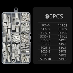 케이블 러그용 90PCS SC 전기 단자 주석 도금 구리 러그 링 와이어 커넥터 베어 케이블 단자 10가지 크기, 1박스