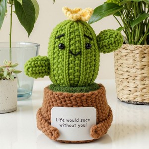 아테러 핸드메이드 뜨개 선인장 인형 미니 화분 감성 인테리어 소품, 노랑선인장