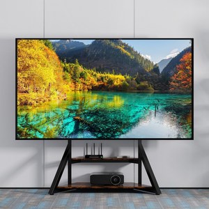 UNHO 특대형 TV스탠드 65-100인치 이동식tv거치대 높이조절 티비거치대 우드+철제, 블랙