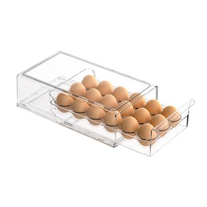 냉장고 자동 롤링 계란트레이 18구 투명 서랍형 계란보관함 계란정리함, 2개, 투명한