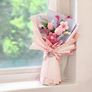아스파시아 조화 꿈빛 모루 양모 튤립 꽃다발, 핑크, 1개