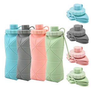 다온리브 휴대용 접이식 실리콘 야외 운동 스포츠 물병, 1개, 600ml, 그린