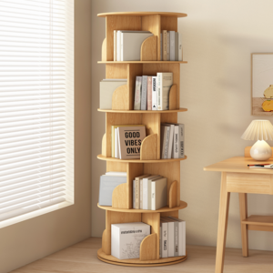 편안홈 대용량 원형 책장 거실 책장 서재 책장 나무 책장, 원목, 5단
