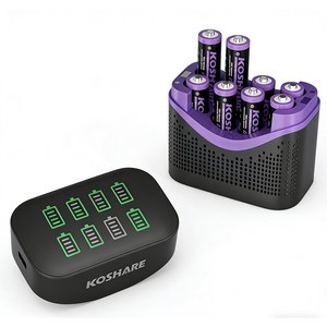 KOSHARE 스마트 8구 AA 4255mWh 충전기 LCD 디스플레이 1.5V 리튬배터리 충전기 건전지 포함 KC인증 KO-L841C, 1개