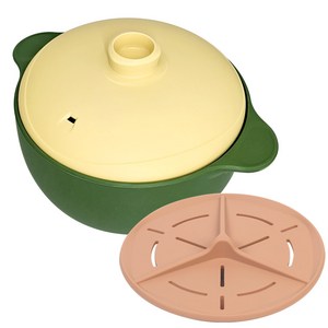 니콜레타 국산 실리콘 찜기 전자레인지 용기 세트 1300ml, 그린, 1개