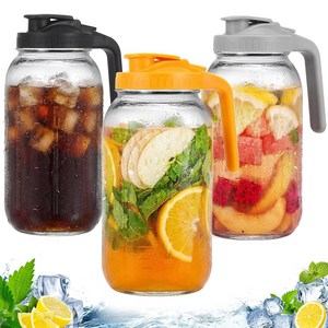 3p 뚜껑이 있는 유리 물병 대용량 내열 유리 피처, 3개, 1.9L, 검정 + 노랑 + 회색