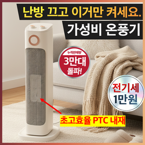 3초발열 타워형 PTC 온풍기 가성비 저소음 온풍기, 아이보리