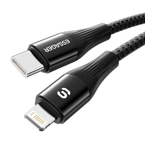 Essager PD 29W C-L 3A 고속 충전 데이터 케이블 480Mbps 2m 블랙 1개