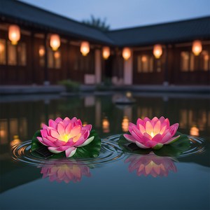 KELAKE 태양광 연꽃등 2개 태양열 연꽃 연못조명 야외 부유등 수련 정원등, 분홍색