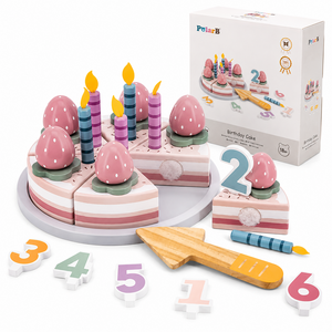 폴라비 유아 원목 생일 케이크 소꿉놀이 역할놀이 장난감, 1개, 1개, 핑크