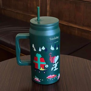 GOYES 캐릭터 스누피 도안 텀블러 대용량 보온 보냉병 빨대 텀블러, 1개, 1500ml, 그린