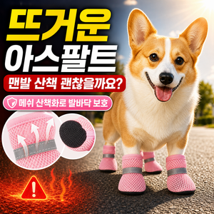 르와핏 강아지 메쉬 미끄럼방지 산책 신발, 1세트, 핑크
