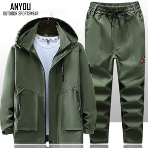 ANYOU 남자 춘추 방수 방풍 스판 작업복 정비복 현장복 등산복 야외 낚시복 스포츠 상하의 세트 K2-2023A