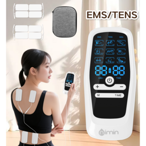 nimin 저주파 마사지기 패드 EMS/TENS 듀얼 채널 어깨 허리 복근 마사지+ 수납박스 전용 겔패드 증정, 화이트, ES-4