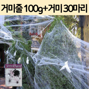 로엔드 할로윈 거미줄 거미 장식 소품 세트, 거미 30마리, 화이트 100g