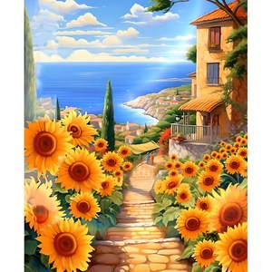 보석십자수 액자 캔버스형 50 x 40 cm DIY 풍수 해바라기 금전수 사과 엠제이에스, 1개, Y31 해바라기랑 바다