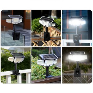 HK sell 썬플레어 3구 태양광 투광등 C타입 LED 센서등 벽부등 야외조명, 4000 집게형